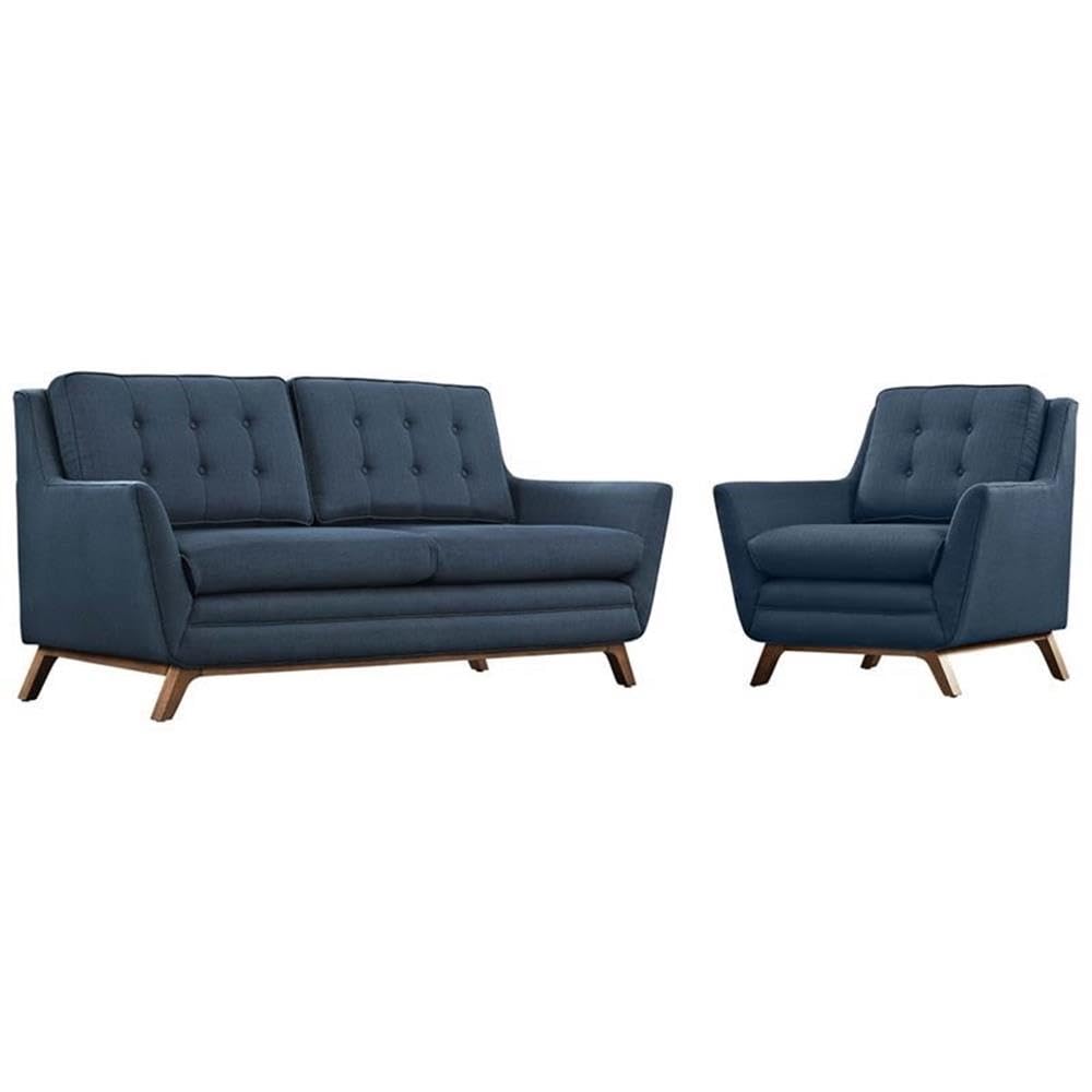 Modway Beguile Mid-Century Modern Loveseat Upholstered Fabric With Loveseat And Armchair In Azure